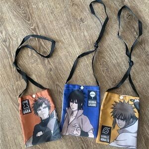 Naruto Anime 3 character bags pouch  uchiha sasuke, gara, namikaze minato.